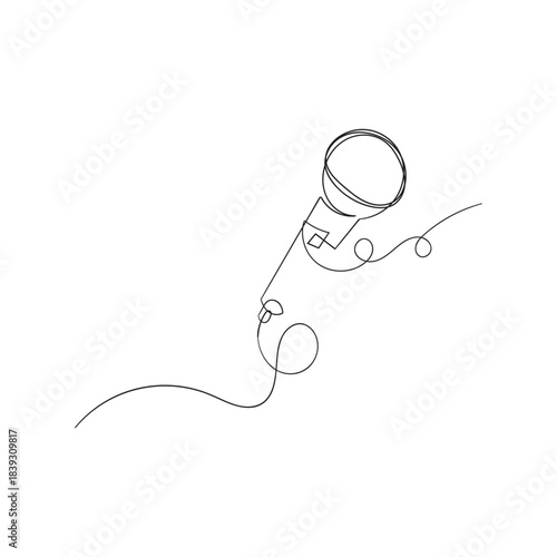Microphone in one continuous single line art drawing Simple line microphone minimal line concept. Drawing of single continuous line mic cable vector illustration.