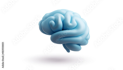3d blue human brain icon isolated on white background