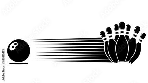Bowling ball and pins illustration with motion lines