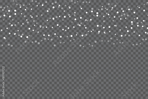 Falling snow overlay effect with white flakes on transparent background