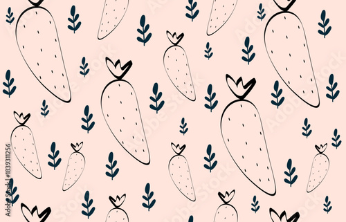 Beige Seamless Strawberry Pattern — Cute Hand-Drawn Berry Print for Packaging, Kids Fabric, Summer Design