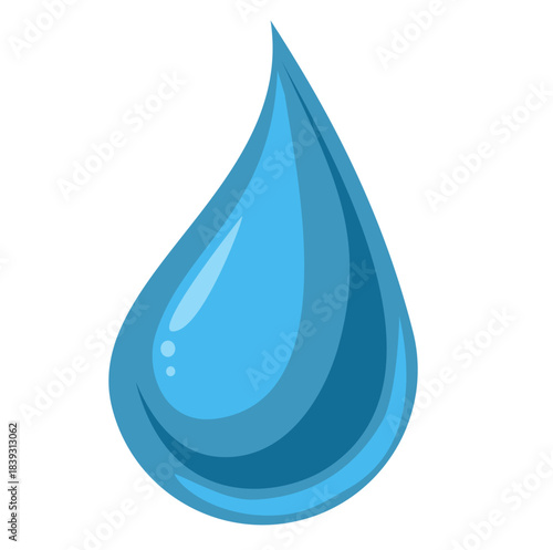 Blue glossy water drop icon with smooth gradients and clean vector style. Perfect for eco labels, hydration themes, purity and freshness concepts.