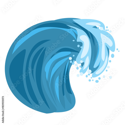 Curved blue wave with layered liquid shapes, symbolizing ocean movement, energy, and fluid dynamics in a modern vector design.