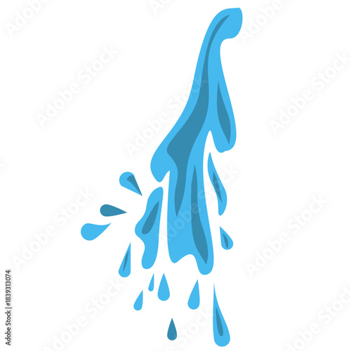 Vertical water stream with falling droplets, showing flow, movement, and refreshing liquid dynamics in a clean vector style.