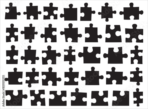 Black Puzzle Pieces Icon Set On White