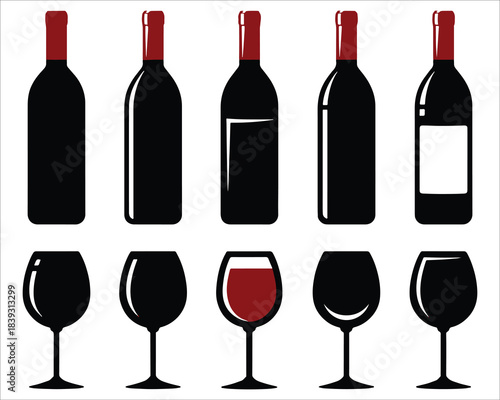 Wine Bottles And Glasses Icon Collection