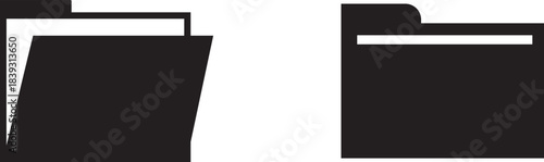 Computer file folder icon set. Open and closed directory symbol. Data storage, office document archive, and desktop interface vector.