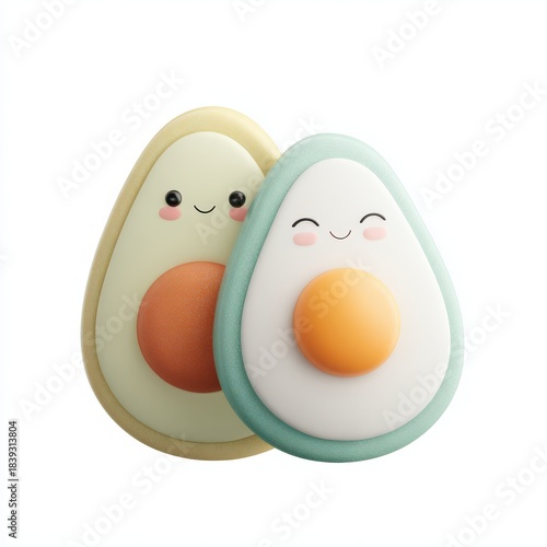 Cute Cartoon Avocados with Smiling Faces and Colorful Details