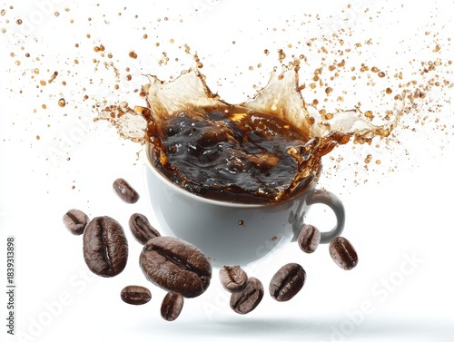 Wallpaper Mural Splashing Coffee with Beans in a White Cup against a White Background Torontodigital.ca