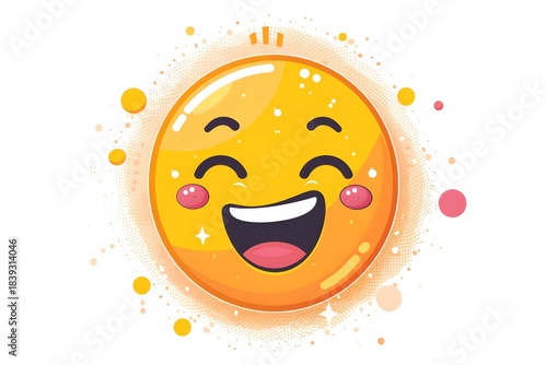 Yellow laughing emoji with pink blush and sparkling effect Photo