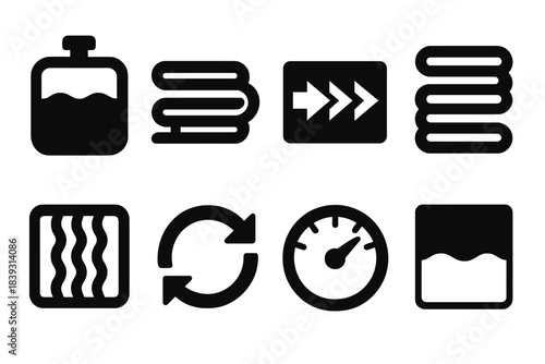 Thermal Cooling Icons. Thermal Cooling Set silhouette set: coolant reservoir icon, heat-pipe strip, airflow channel bar, evaporator coil, condenser plates, cooling loop arrow,