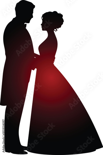 Elegant black silhouette of a loving wedding couple embracing with tender affection and romantic feelings perfect for various design projects and romantic themes