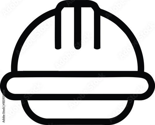 Essential personal protective equipment for site safety represented by a clean outline hard hat helmet icon illustrating workplace protection and industrial security