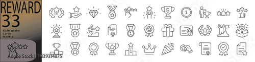 Reward icon set. Vector illustrations. Editable strokes.