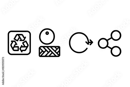 Regenerative Resource Icons. Regenerative Resource Networks linear set: recycling-loop tile, upcycled-material bead, continuous-flow node.