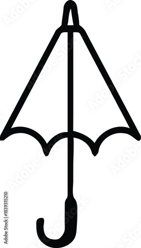 Simple handdrawn black outline umbrella icon illustration providing essential rain protection and weather symbolism perfect for various design projects and forecasts