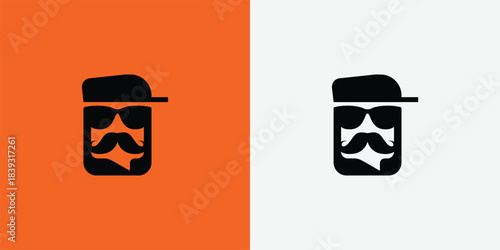 Hipster face logo with cap mustache