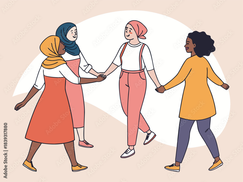 Obraz premium Empowered Diverse Women Circle Illustration