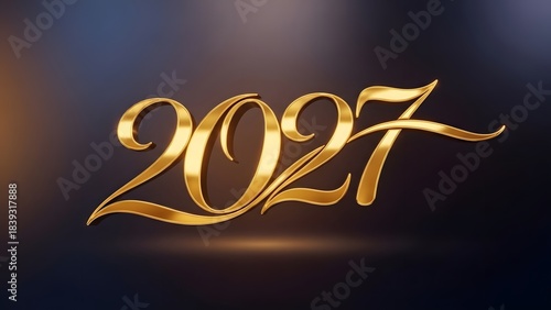Elegant golden 2027 new year calligraphy with blurred festive background