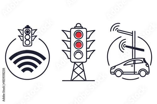 Minimal Smart Traffic Detection Sensor Icon Set  P Vector Icon Set