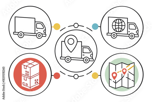 Smooth Outline Smart Logistics Route Icon Set  Pur Vector Icon Set