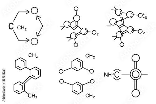 Thin Line Chemical Reaction Process Icon Set  Whit Vector Icon Set