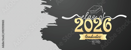 Minimal Black and Gold Senior Graduation 2026 Banner with Brush Texture Background