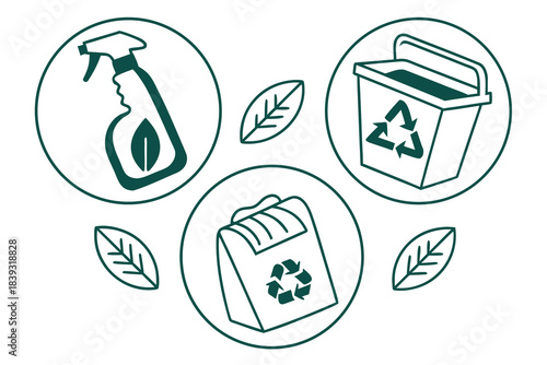 Crisp Outline Eco Friendly Cleaning Product Symbol Vector Icon Set