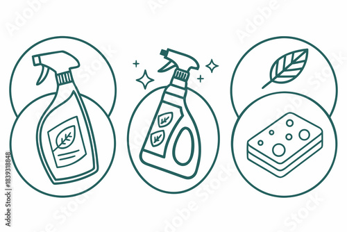 Crisp Outline Eco Friendly Cleaning Product Symbol Vector Icon Set