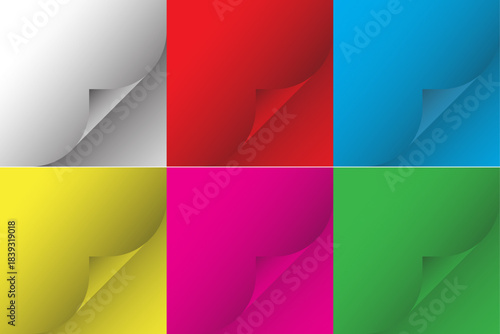 Curly paper page corners, paper sheet turn curls and flips. Vector realistic style, notebook or journal rolled up.