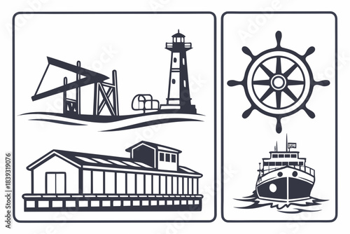 Clean Vector Harbor   Dock Facility Symbol Icon Se Vector Icon Set