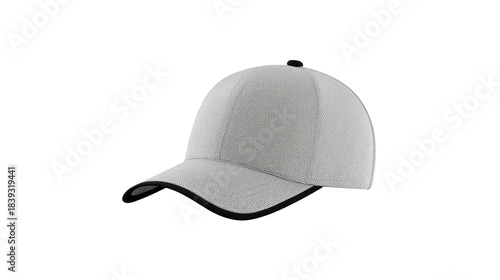 Gray baseball cap with curved brim textured fabric and classic design suitable for casual wear sports or outdoor activities unisex style isolated on transparent background