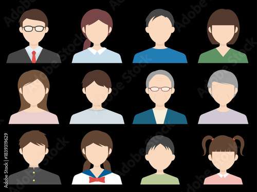 Adobe Illustrator Vector User Avatars for Dark Mode UI/UX: Diverse People and Team Members