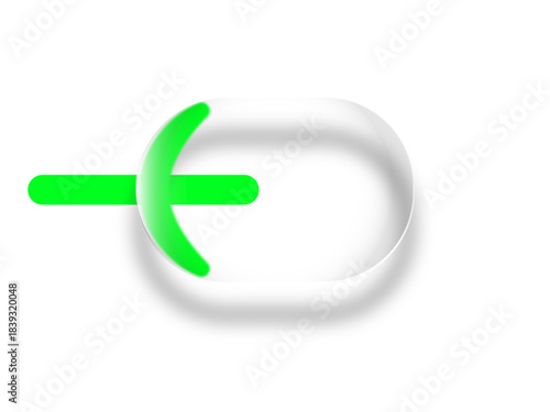 Vibrant Liquid Glass Green Loading Slicer with Transparent 3D Bubble. Colorful Element, Glossy Glassmorphism Button, Modern Interface Design Concept on White Background