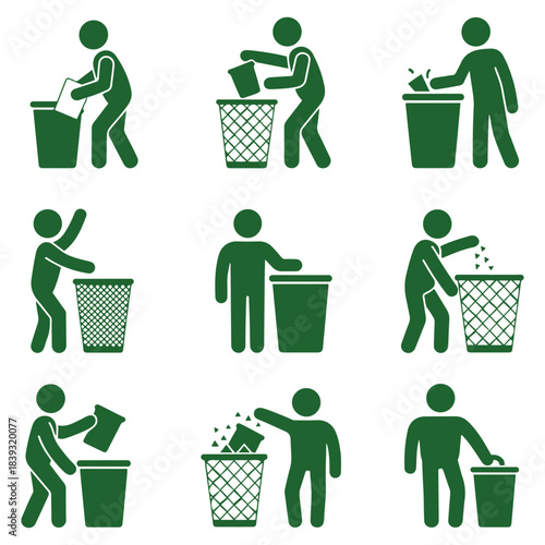 trash can man icon set