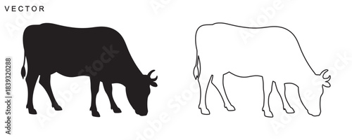 Cow vector silhouette icon set, Cow logo vector illustration on white background