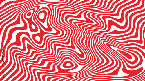 Mesmerizing red and white warped stripes creating a psychedelic optical illusion pattern