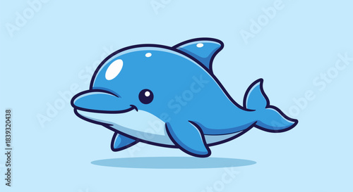 Cute blue dolphin swimming cartoon vector icon illustration.