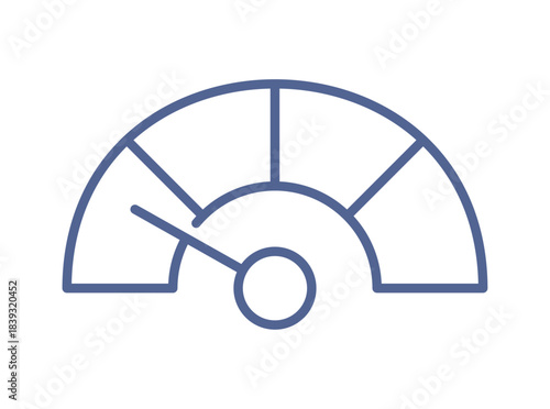 Performance gauge icon in minimal circular outline showing speed or efficiency level, simple dashboard indicator symbol representing rating, progress clean linear flat vector illustration.