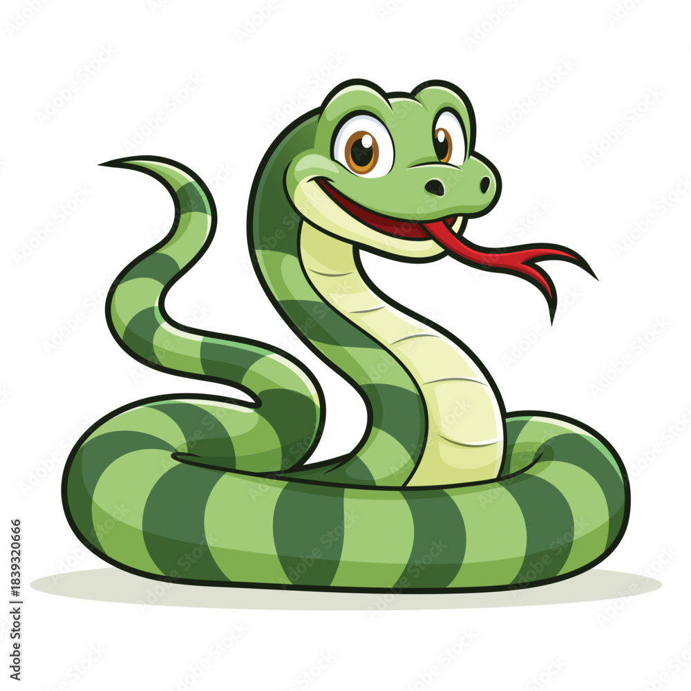 Fototapeta premium Friendly cartoon snake illustration, Cute green snake animal cartoon
