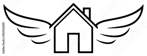 house with wings flying home icon
