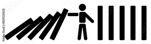 man stop gesture preventing domino collapse