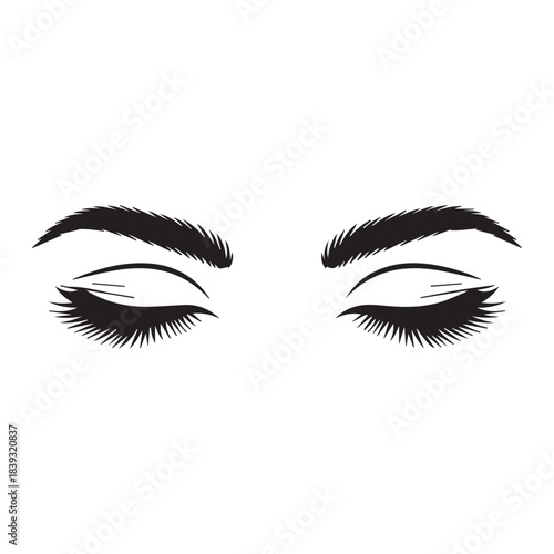  Stylized Human Eye with Eyelashes and Eyebrow Line Art