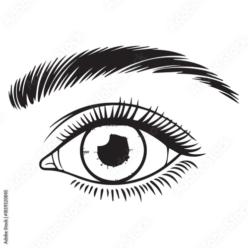  Stylized Human Eye with Eyelashes and Eyebrow Line Art