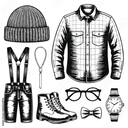 Winter clothing and apparel icon set