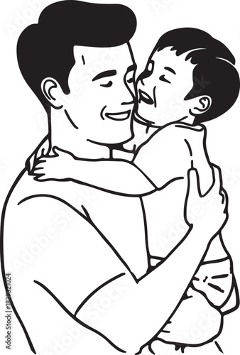 Joyful Dad Holding Child - Parenthood Line Art