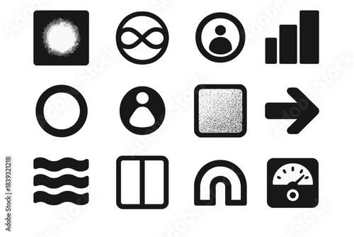 Mindful Icon Set. Restorative Mind Spaces silhouette set: soft-glow tile, mindful breath node, quiet-zone bar, comfort ring, meditation seat dot, calming patch, slow-flow stripe,