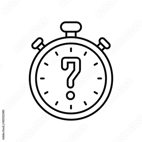 thin line stopwatch like quiz fun game icon. simple linear trend modern abstract quizz logotype graphic art design element isolated on white. concept of easy intellectual entertaining game of speed