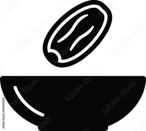Single coffee bean in a small bowl line icon illustration