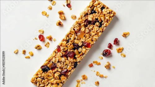 Delicious and healthy granola bar with nuts, berries and seeds. A perfect snack or breakfast option.